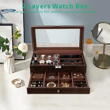 TomCare Watch Box & Jewelry Organizer - Brown