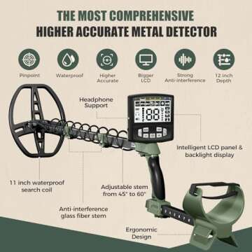 Gbnryg Professional Metal Detector for Adults,Teens[2024 Upgrade]-12" IP68 Waterproof Search Coil wi...