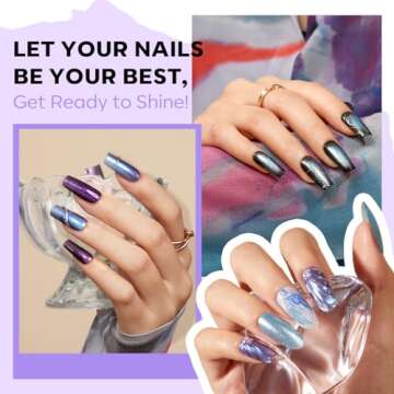 modelones Chameleon Nail Polish Set 6 Colors, Green Glitter Pink Blue Purple Holographic Quick Dry Mini Nail Lacquer Kit Gray Aurora Shimmer DIY Nail Art Manicure Gift For Women Girls