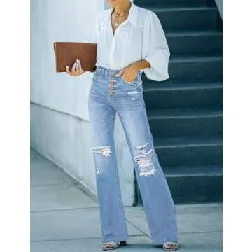 Utyful Women's High Waist Flared Ripped Jeans - Trendy Comfort