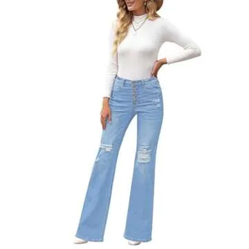 Utyful Women's High Waist Flared Ripped Jeans - Trendy Comfort