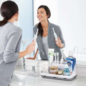 GFWARE Marble Bathroom Countertop Organizer - Detachable 7 Slots Kids Electric Toothbrush and Toothp...