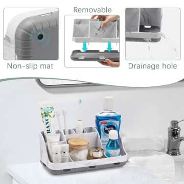 GFWARE Marble Bathroom Countertop Organizer - Detachable 7 Slots Kids Electric Toothbrush and Toothpaste Holde Drainage for Bathroom Accessories Organization Counter Vanity Storage, Grey