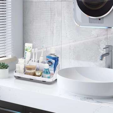 GFWARE Marble Bathroom Countertop Organizer - Detachable 7 Slots Kids Electric Toothbrush and Toothpaste Holde Drainage for Bathroom Accessories Organization Counter Vanity Storage, Grey