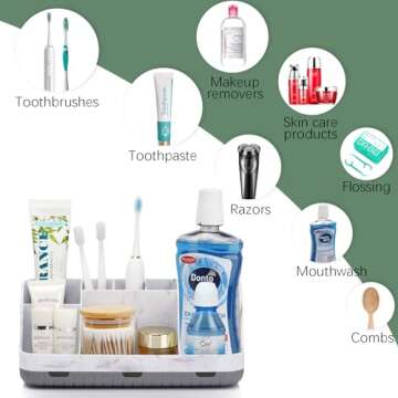 GFWARE Marble Bathroom Countertop Organizer - Detachable 7 Slots Kids Electric Toothbrush and Toothpaste Holde Drainage for Bathroom Accessories Organization Counter Vanity Storage, Grey
