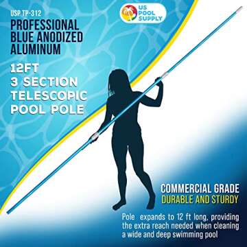 U.S. Pool Supply Telescoping Pole - 12-Foot Adjustable Aluminum Cleaning Tool