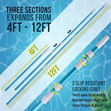Durable 12-Foot Telescoping Pool Cleaning Pole