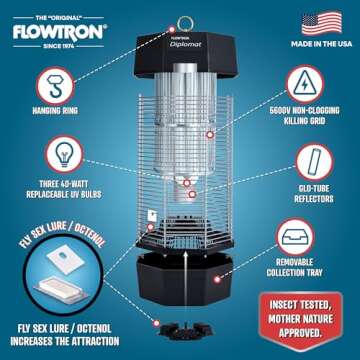 Flowtron Indoor Outdoor Fly Control - Powerful Insect Zapper