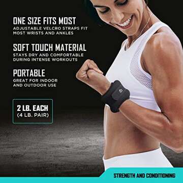 RBX 2lb Ankle and Wrist Weights for Women and Men - Velcro Straps, Made for Jogging, Walking, Resistance Training, and Physical Therapy (Set of 2) - Soft Touch Material