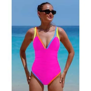 popvil Women's Tummy Control Swimsuits - Deep V Neck Design