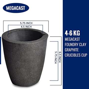 #4 8KG MegaCast, Foundry Clay Graphite Crucibles Black Cup Furnace Torch Melting Casting Refining Go...