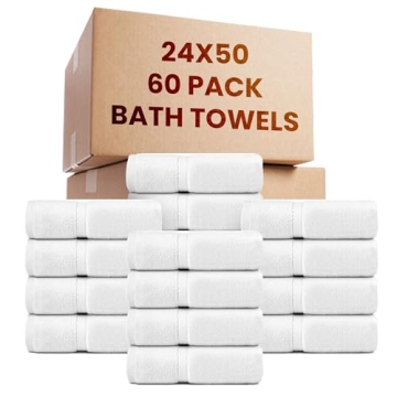 Belem Luxury Bulk Towels for Upscale Hotels - Pack of 60 (24x50) - 100% Cotton, Highly Absorbent & S...