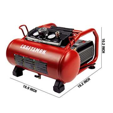 Craftsman Air Compressor, 3 Gallon 1.5 HP Max 155 Psi Pressure Oil-Free Portable, Red- CMXECXA0200341