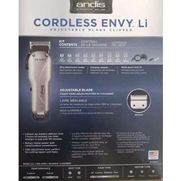 Andis 73000 Envy Li Cordless Clipper - Rechargeable Hair Trimmer - Adjustable Blade Clipper, Close C...