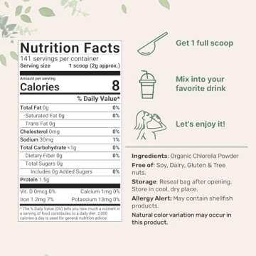 Micro Ingredients Organic Chlorella Powder, 10 Ounce, Broken Cell Wall, Rich in Vegan Proteins & Vitamins, Raw, Bulk Premium Chlorella Supplement, Vegan Friendly, Non-Irradiation