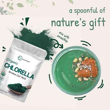 Micro Ingredients Organic Chlorella Powder, 10 Ounce, Broken Cell Wall, Rich in Vegan Proteins & Vitamins, Raw, Bulk Premium Chlorella Supplement, Vegan Friendly, Non-Irradiation