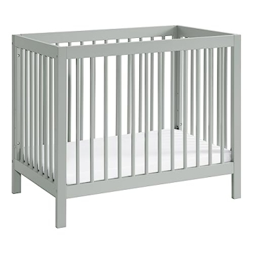 Oxford Baby Essentials Island Mini 4-in-1 Convertible Crib with Round Spindles, Gray, GreenGuard Gol...
