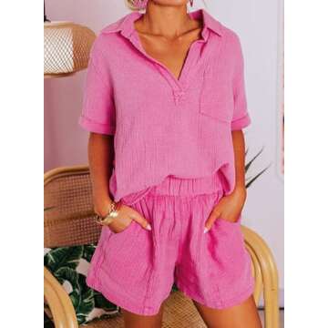 Dokotoo 2 Piece Outfits for Women Fashion Lounge Sets 2024 Summer Sexy Two Piece Solid Textured V Ne...