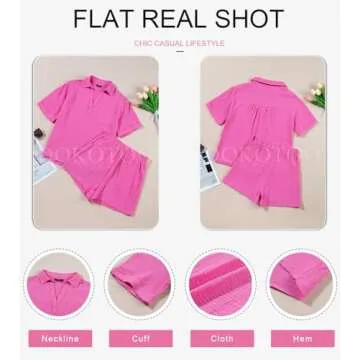 Dokotoo 2 Piece Outfits for Women Fashion Lounge Sets 2024 Summer Sexy Two Piece Solid Textured V Neck Polo Shirts and High Waist Shorts Pants with Pockets Ladies Vacation Tracksuits Rose S