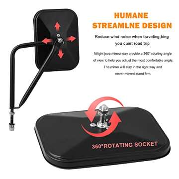 Door Off Mirror Compatible with Jeep Wrangler JK JL & Unlimited, Wider View Easy-Install Door Hinge ...