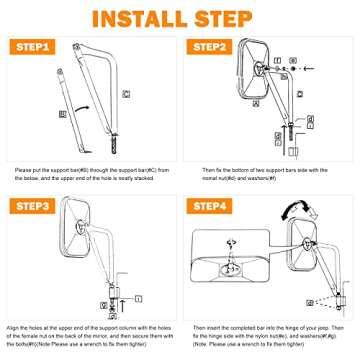 Door Off Mirror Compatible with Jeep Wrangler JK JL & Unlimited, Wider View Easy-Install Door Hinge Side Mirrors for Wrangler JK JL Unlimited