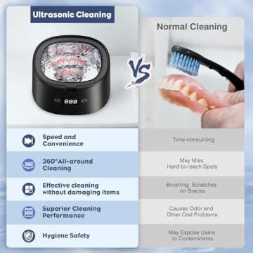 Ultrasonic Retainer Cleaner, FTCIRA 30W Professional Ultrasonic Jewelry Cleaner, 45kHz 230ML Portable Cleaner Machine for Dentures, Aligner, Braces, Mouth Guards, Shaver Head, Jewelry, Black