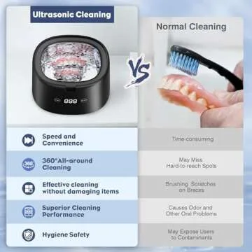 Ultrasonic Retainer Cleaner, FTCIRA 30W Professional Ultrasonic Jewelry Cleaner, 45kHz 230ML Portable Cleaner Machine for Dentures, Aligner, Braces, Mouth Guards, Shaver Head, Jewelry, Black