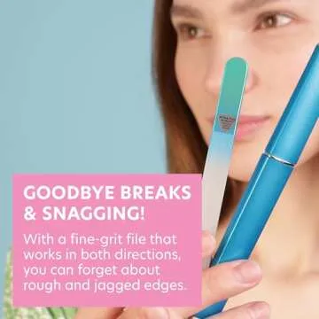 Bona Fide Beauty Glass Nail File with Case (Aqua) - 1 Piece Luxurious Gifts for Women, Crystal Etche...