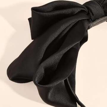AIUPUOC French Black Hair Bow Headband for Girls Black Knot Bow Headbands for Thick Hair for Women Bow Hairbands Hair Accessories Fashion Ribbon Hair Bow Party Decoration Headwear 1Pcs