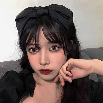 AIUPUOC French Black Hair Bow Headband for Girls Black Knot Bow Headbands for Thick Hair for Women Bow Hairbands Hair Accessories Fashion Ribbon Hair Bow Party Decoration Headwear 1Pcs