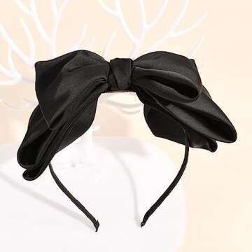 AIUPUOC French Black Hair Bow Headband for Girls Black Knot Bow Headbands for Thick Hair for Women Bow Hairbands Hair Accessories Fashion Ribbon Hair Bow Party Decoration Headwear 1Pcs