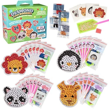 Valentines Day Cards for Kids Classroom -Zoo Buddies Diamond Painting Kits (24ct)-Perfect Valentines...