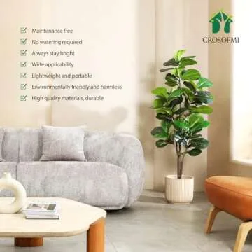 CROSOFMI Artificial Fiddle Leaf Fig Tree 65 Inch Fake Ficus Lyrata Plant with 68 Leaves Faux Plants in Pot for Indoor Outdoor House Home Office Garden Modern Decoration Perfect Housewarming Gift