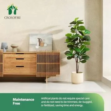 CROSOFMI Artificial Fiddle Leaf Fig Tree 65 Inch Fake Ficus Lyrata Plant with 68 Leaves Faux Plants in Pot for Indoor Outdoor House Home Office Garden Modern Decoration Perfect Housewarming Gift