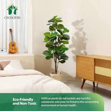 CROSOFMI Artificial Fiddle Leaf Fig Tree 65 Inch Fake Ficus Lyrata Plant with 68 Leaves Faux Plants in Pot for Indoor Outdoor House Home Office Garden Modern Decoration Perfect Housewarming Gift