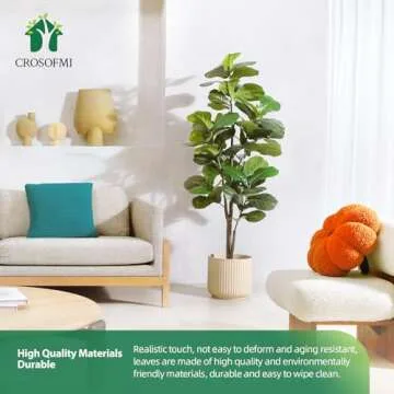 CROSOFMI Artificial Fiddle Leaf Fig Tree 65 Inch Fake Ficus Lyrata Plant with 68 Leaves Faux Plants in Pot for Indoor Outdoor House Home Office Garden Modern Decoration Perfect Housewarming Gift