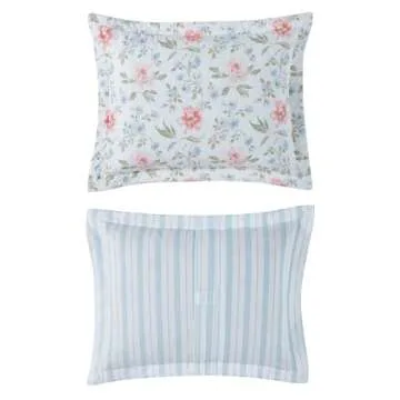 Laura Ashley - Quilt Set, Super Soft Bedding with Matching Shams, Includes Bonus Throw Pillow, Chic Room Decor (Emilie Blue, Full/Queen)