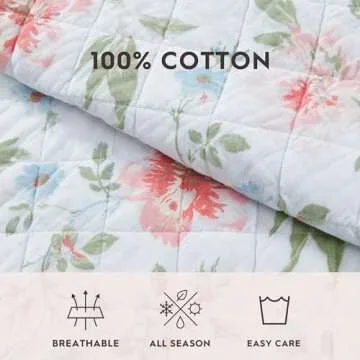 Laura Ashley - Quilt Set, Super Soft Bedding with Matching Shams, Includes Bonus Throw Pillow, Chic Room Decor (Emilie Blue, Full/Queen)