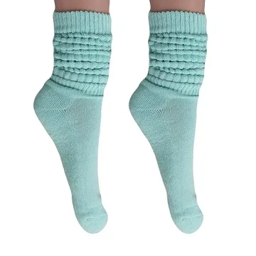 AWS/American Made Slouch Scrunch Socks for Women Knee High Cotton Socks Shoe Size 5 to 10 (Mint, 2 P...