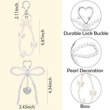 SMUOBT 2Pcs Cute Keychain Bow Keychain for Women, Pearl Bow Charms Aesthetic Bow Key Chains for Car Keys