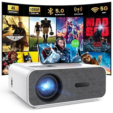 4K Support Projector with Wifi and Bluetooth, HOMPOW Mini Portable Projectors for Outdoor Home Movie...
