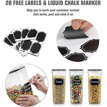 Wildone Cereal & Dry Food Storage Containers, Airtight Cereal Storage Containers Set of 8 [2.5L / 85.4oz] for Sugar, Flour, Snack, Baking Supplies, Leak-proof with Black Locking Lids