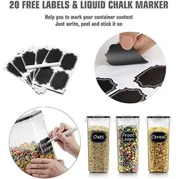 Wildone Cereal & Dry Food Storage Containers, Airtight Cereal Storage Containers Set of 8 [2.5L / 85.4oz] for Sugar, Flour, Snack, Baking Supplies, Leak-proof with Black Locking Lids