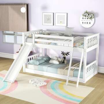 Fun Twin Over Twin Bunk Bed with Slide for Kids