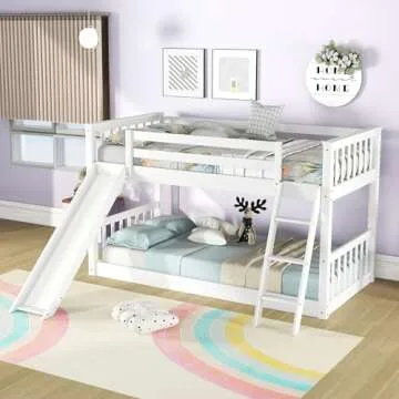Fun Twin Over Twin Bunk Bed with Slide for Kids