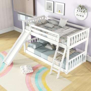 Fun Twin Over Twin Bunk Bed with Slide for Kids