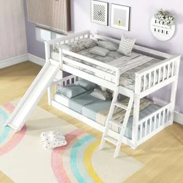 Fun Twin Over Twin Bunk Bed with Slide for Kids