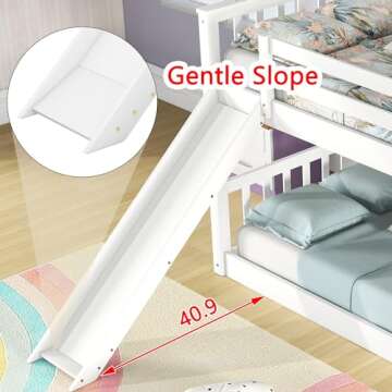Fun Twin Over Twin Bunk Bed with Slide for Kids