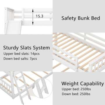 Fun Twin Over Twin Bunk Bed with Slide for Kids
