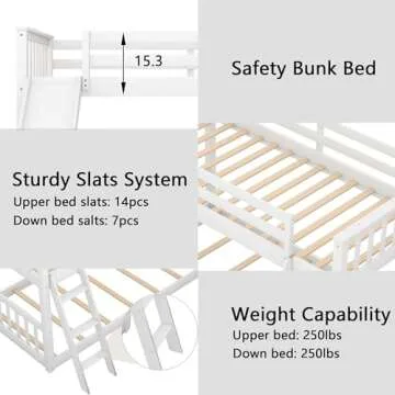 Fun Twin Over Twin Bunk Bed with Slide for Kids